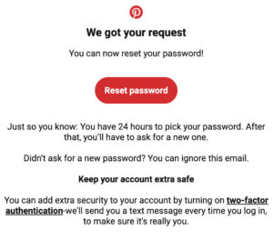 Pinterest Password reset